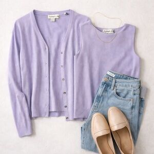 Joseph A. Lavender Knit Cardigan & Tank Twin Set – Size M